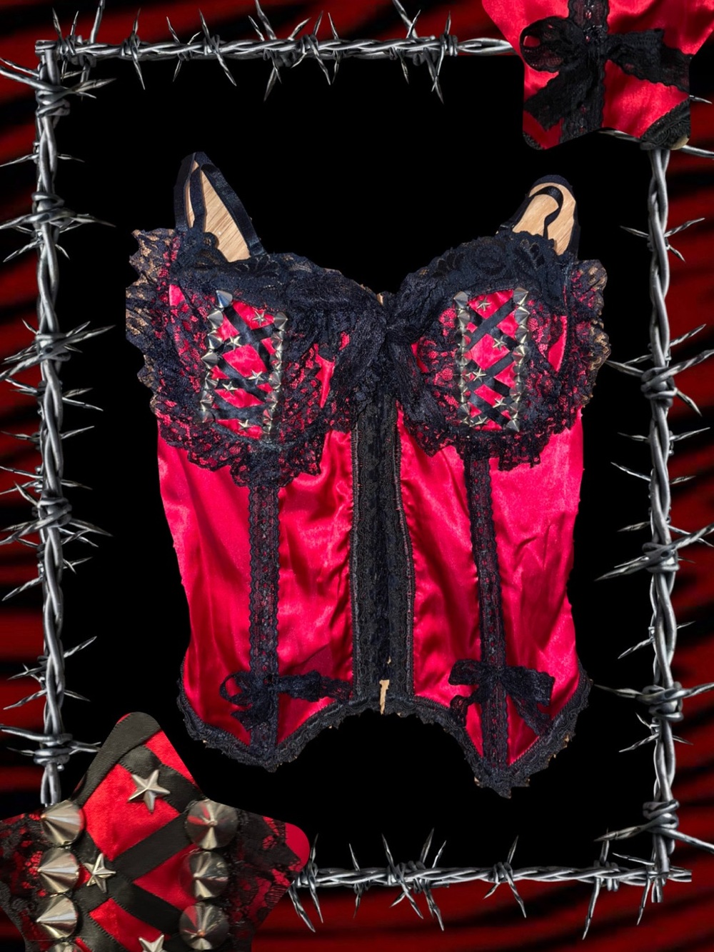 Red Lace-Trim Satin Bustier Corset - Women Intimates